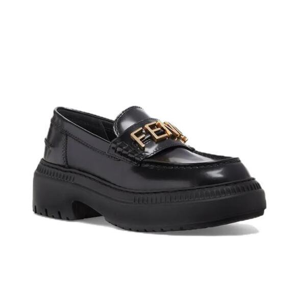 Fendi Fendigraphy Calf Leather Slip On Platform Loafers Black Women's Size 40 - Picture 1 of 7